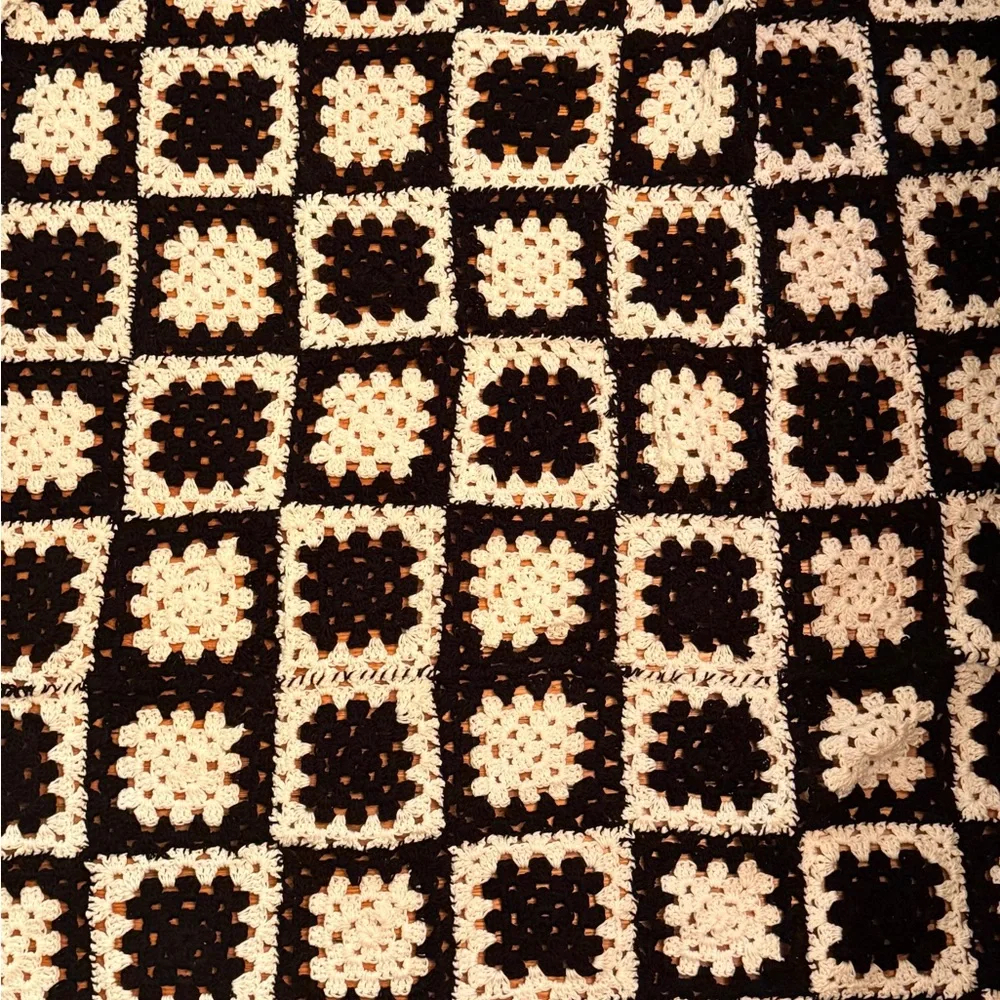 Vintage Black and White Crochet Blanket